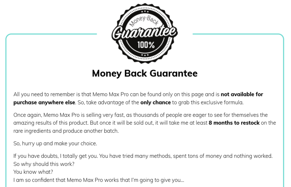 Memo Max Pro Money Back Guarante